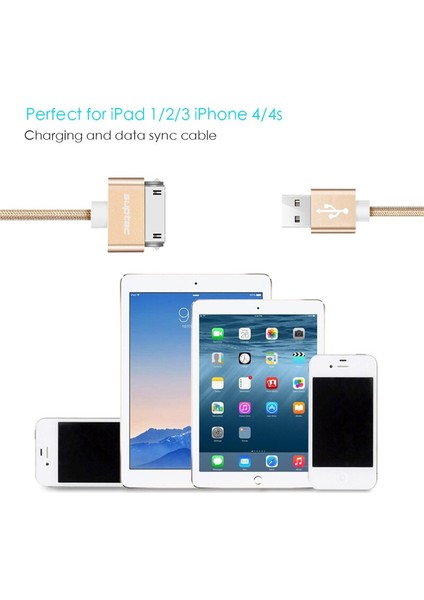 Suptec 30 Pin USB Kablosu iPhone 4s Için 4 Metal Tıpa Naylon Örgülü Tel Şarj Aleti Kablosu 2.4A Hızlı Şarj Veri Senkronizasyon Kablosu iPad 2 Için (Yurt Dışından) fırsatları