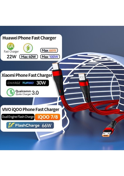 Parlak Üçü Bir Arada Veri Kablosu 100W Süper Hızlı Şarj Veri Kablosu, Apple Android Huawei Hızlı Şarj Şarjı Için Uygundur (Yurt Dışından)
