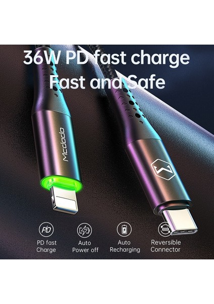 Mcdodo 36W USB C Tipi Pd Otomatik Bağlantıyı Kesme Kablosu iPhone Yıldırım 14 13 12 11 Pro Max iPad Hızlı Şarj USB C LED Veri Kablosu (Yurt Dışından)