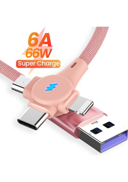 In 1 Hızlı Şarj 6A 66W USB Kablosu iPhone 13 12 11 Pro Max USB A'dan 8pin'e/tip C/mikro Şarj Kablosu Kablosu Huawei Xiaomi Için (Yurt Dışından)