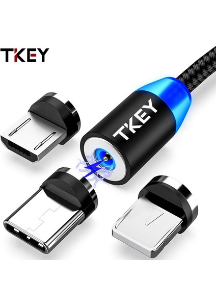 Tkey Manyetik USB Kablosu iPhone 12 11 Xiaomi Samsung Huawei C Tipi Kablo Cep Telefonu Kablosu USB Kablosu Hızlı Şarj Kablosu (Yurt Dışından)