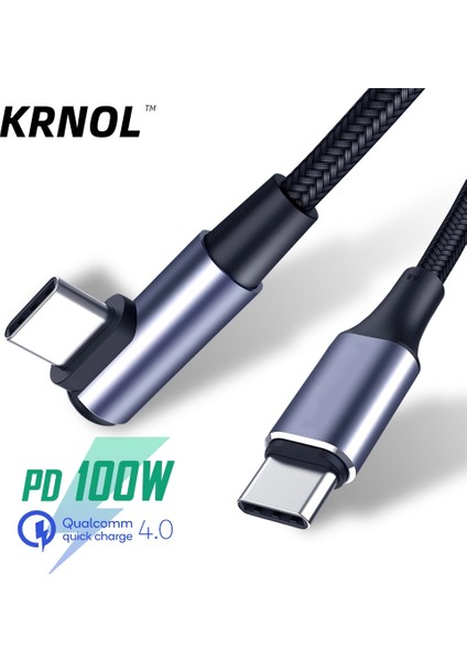 100 W Pd USB Tip C USB C Kablosu Sağ Açı Tel Macbook Cep Telefonu Için 5A Tipo C Hızlı Hızlı Şarj Kablosu 90 Derece Kablo (Yurt Dışından)