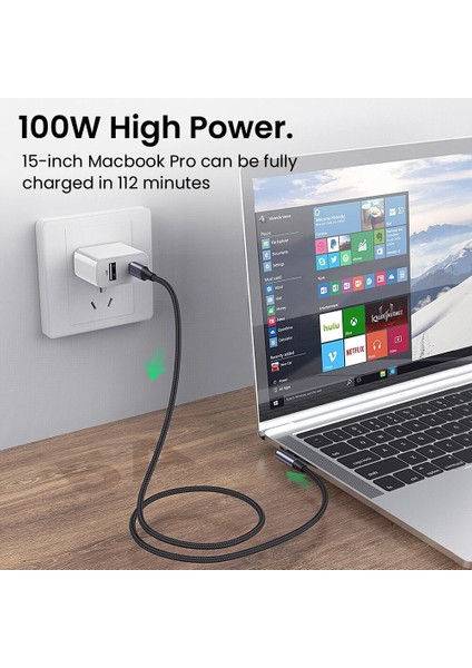100 W Pd USB Tip C USB C Kablosu Sağ Açı Tel Macbook Cep Telefonu Için 5A Tipo C Hızlı Hızlı Şarj Kablosu 90 Derece Kablo (Yurt Dışından)