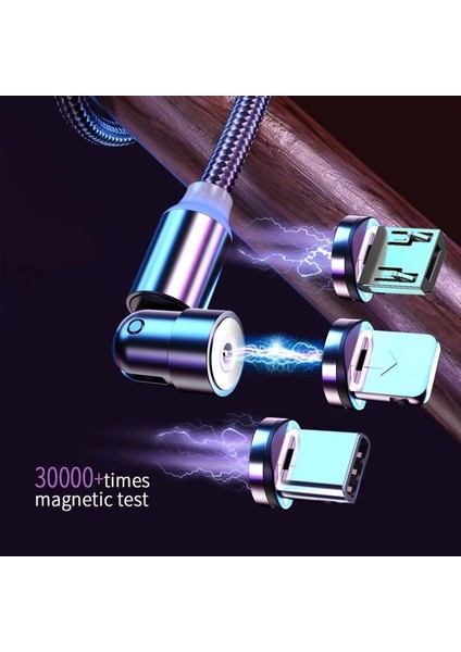 3'ü 1 Arada Manyetik Dönen Hızlı Şarj Kablosu Tarih Kablosu 3A 360 Döndür Manyetik Kablo Mikro USB C Tipi Kablo iPhone Samsung Için (Yurt Dışından)