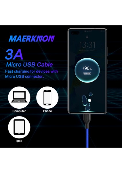 3A Mikro USB Kablosu Samsung S7 Xiaomi Mi Android Naylon Mikro USB Tel Kablosu Cep Telefonu Veri Kabloları Hızlı Şarj USB Şarj Cihazı (Yurt Dışından)