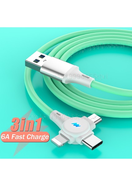 In 1 Süper Şarj Veri USB Kablosu Huawei iPhone 14 13 12 2 In 1 6A Hızlı Şarj 8 Pin Mikro USB Tip-C Kablo Samsung S20 Için (Yurt Dışından)