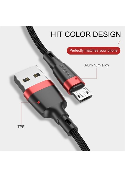 Uslıon 3 M Mikro USB Kablosu 3A Hızlı Şarj USB Veri Kablo Kordonu Samsung Redmi Için Not 4 5 Android Mikro Cep Telefonu USB Kablosu (Yurt Dışından)