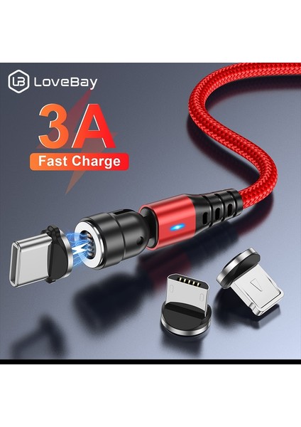 Lovebay 540 Döndür Manyetik Kablo 3A Hızlı Şarj Mikro USB Tip C Kablo iPhone Xiaomi Manyetik Şarj Cihazı Telefon Veri USB Kablosu (Yurt Dışından)