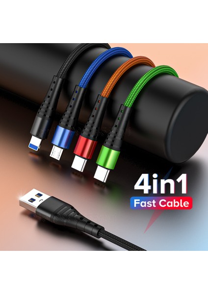 In 1 USB Tip C Şarj Kablosu iPhone 13 12 11 Pro 3in1 2in1 USB Şarj Kablosu Mikro USB Kablosu Huawei Samsung Için 1.2 M (Yurt Dışından)