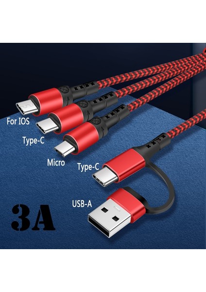 In 1 Pd Kablosu 1.2m 3A Usb/tip-C Şarj Bağlantı Noktası - Ios/mikro/tip-C Cep Telefonu Şarj Kablosu Evrensel Çok Fonksiyonlu (Yurt Dışından)