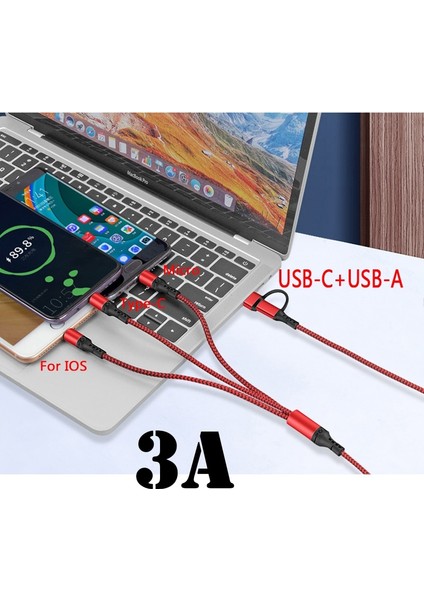 In 1 Pd Kablosu 1.2m 3A Usb/tip-C Şarj Bağlantı Noktası - Ios/mikro/tip-C Cep Telefonu Şarj Kablosu Evrensel Çok Fonksiyonlu (Yurt Dışından)