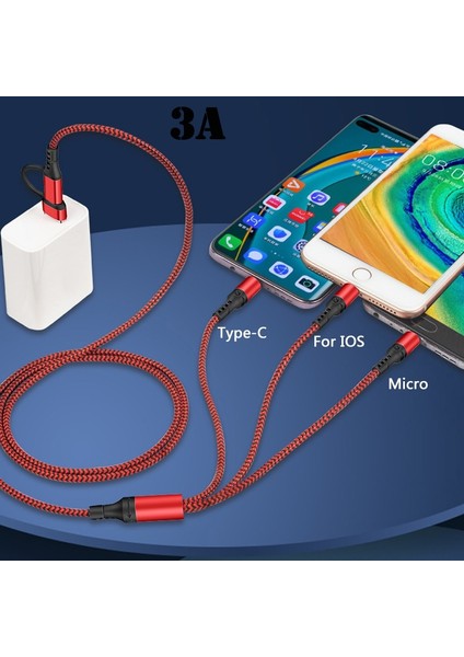 In 1 Pd Kablosu 1.2m 3A Usb/tip-C Şarj Bağlantı Noktası - Ios/mikro/tip-C Cep Telefonu Şarj Kablosu Evrensel Çok Fonksiyonlu (Yurt Dışından)