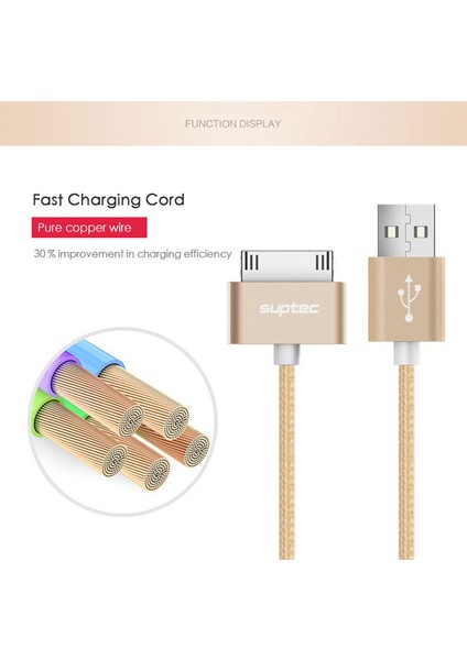 Suptec USB Kablosu iPhone 4 4s iPad 2 3 Ipod 30 Pin Metal Fiş Şarj Aleti Kablosu iPhone 4 Için Naylon Tel Şarj Veri Kablosu Kablosu (Yurt Dışından)