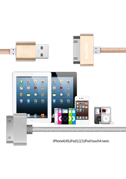 Suptec USB Kablosu iPhone 4 4s iPad 2 3 Ipod 30 Pin Metal Fiş Şarj Aleti Kablosu iPhone 4 Için Naylon Tel Şarj Veri Kablosu Kablosu (Yurt Dışından)
