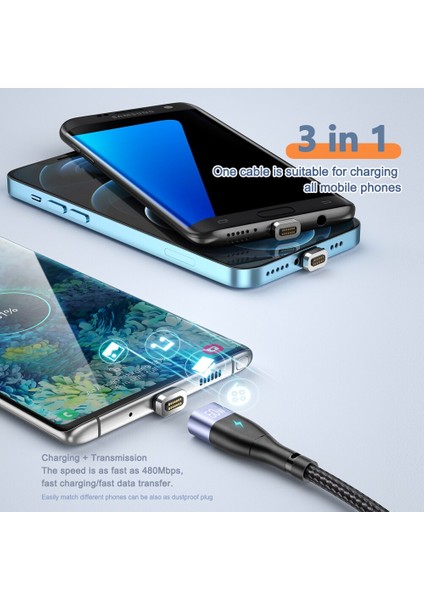 Elough Manyetik Kablo 60 W USB C Mikro USB C Tipi Kablo 5A Hızlı Şarj Cihazı 4.0 Usbc Pd Kablosu iPhone x Xiaomi Samsung Macbook Için (Yurt Dışından)