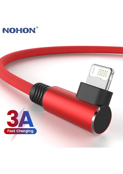 90 Derece USB Kablosu iPhone 13 12 11 Pro Max x Xr 6 7 8 Artı Se2 iPad Cep Telefonu Uzun 3m Hızlı Şarj Kablosu Veri Şarj Cihazı Teli (Yurt Dışından)