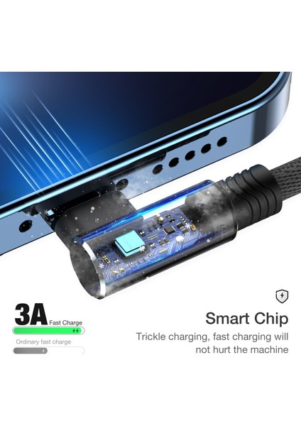 90 Derece USB Kablosu iPhone 13 12 11 Pro Max x Xr 6 7 8 Artı Se2 iPad Cep Telefonu Uzun 3m Hızlı Şarj Kablosu Veri Şarj Cihazı Teli (Yurt Dışından)