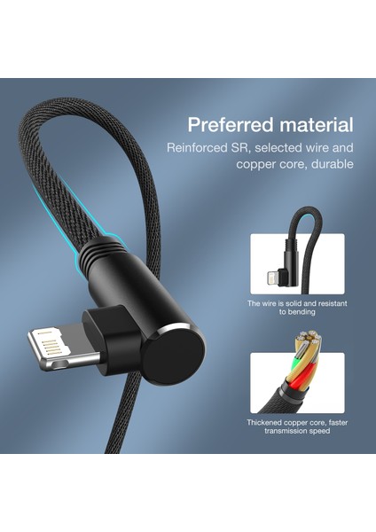 90 Derece USB Kablosu iPhone 13 12 11 Pro Max x Xr 6 7 8 Artı Se2 iPad Cep Telefonu Uzun 3m Hızlı Şarj Kablosu Veri Şarj Cihazı Teli (Yurt Dışından)