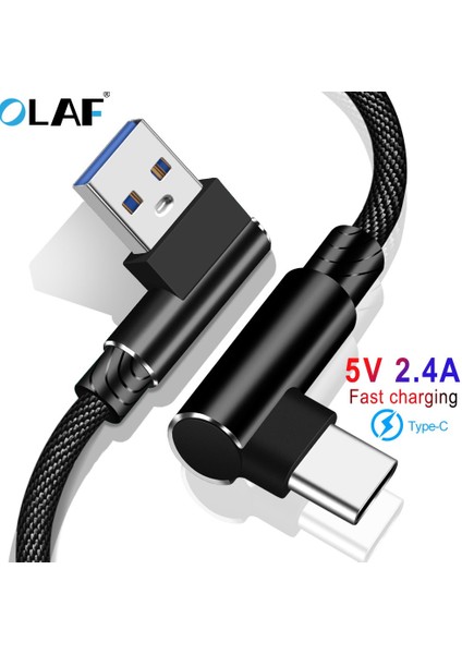 Olaf USB Tip C 2.4A Hızlı Şarj Cihazı USB Kablosu 90 Derece USB Tip C Kablo Samsung Sony Xiaomi Galaxy A70S Telefon Usb-C Veri Kablosu (Yurt Dışından)