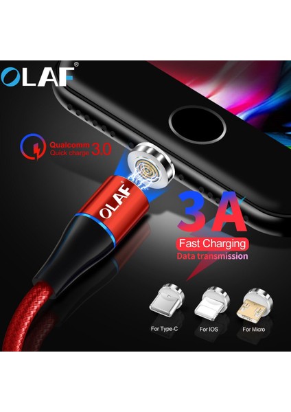 Olaf 3A Hızlı Şarj Manyetik Mikro USB C Tipi Kablo Şarj Cihazı iPhone 6 7 8 Artı x Xr Xs Max Cep Telefonu Şarj Usbc Kablosu (Yurt Dışından)