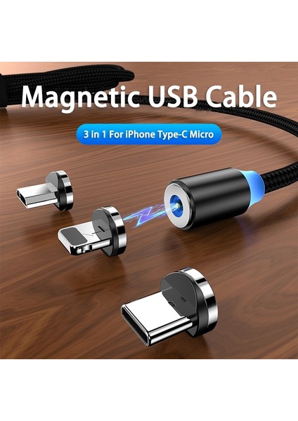 Kebiss LED Manyetik USB Şarj Kablosu Mikro USB C Tipi Kablo iPhone 14 13 11 12 Pro Max Xiaomi Telefon Şarj Cihazı USB Kablosu (Yurt Dışından)