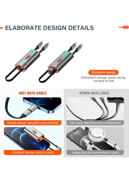 In 1 Pd 60W USB C Tipi Kablo Cep Telefonu Hızlı Şarj Veri Kablosu iPhone 13 11 12 Pro x Xiaomi Huawei USB C Şarj Kablosu (Yurt Dışından)