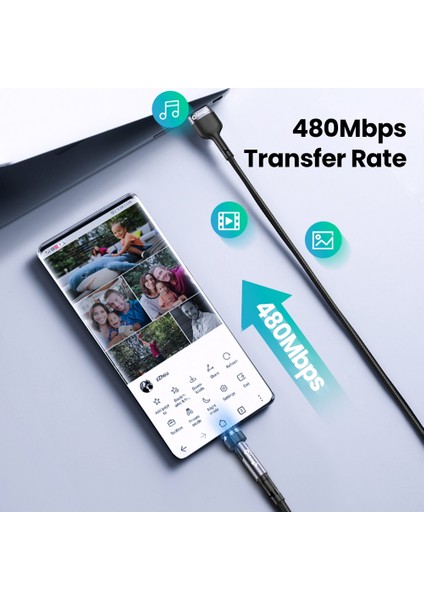 Elough 3A Hızlı Şarj Manyetik Kablo 540 Döndür Mıknatıs Şarj Cihazı iPhone Huawei Cep Telefonu Mikro USB C Tipi Veri Kablosu Kablosu (Yurt Dışından)