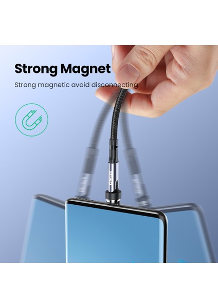 Elough 3A Hızlı Şarj Manyetik Kablo 540 Döndür Mıknatıs Şarj Cihazı iPhone Huawei Cep Telefonu Mikro USB C Tipi Veri Kablosu Kablosu (Yurt Dışından)