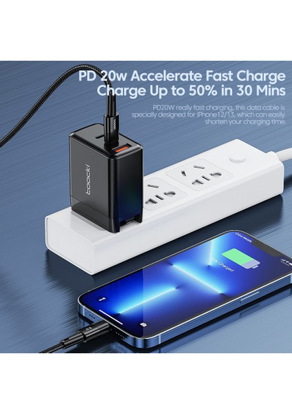Toocki Pd 20W USB C Kablosu iPhone 14 13 12 Pro Max Xr Xs 8 7 Artı iPad Hızlı Şarj USB C Yıldırım Kablosu Veri Kablosu (Yurt Dışından)