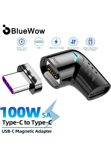 [hızlı Şarj]bluewow 100W USB C - Tip C Manyetik Adaptör Hızlı Şarj USB Tip C Mıknatıs Dönüştürücü Manyetik Kablo Dik Açı Usbc Konektörü ZJX-S45 (Yurt Dışından)