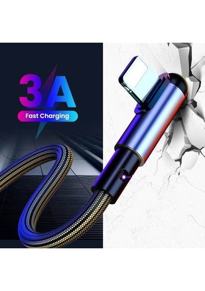 1.2 M Naylon USB Veri Kablosu USB A'dan 8 Pin'e Kablo iPhone Şarj Cihazı 90 Derece 3A Hızlı Şarj Kablosu iPhone 14 13 12 11 Pro Max (Yurt Dışından)