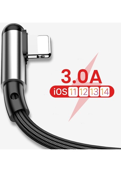 1.2 M Naylon USB Veri Kablosu USB A'dan 8 Pin'e Kablo iPhone Şarj Cihazı 90 Derece 3A Hızlı Şarj Kablosu iPhone 14 13 12 11 Pro Max (Yurt Dışından)