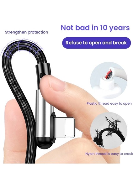 1.2 M Naylon USB Veri Kablosu USB A'dan 8 Pin'e Kablo iPhone Şarj Cihazı 90 Derece 3A Hızlı Şarj Kablosu iPhone 14 13 12 11 Pro Max (Yurt Dışından)