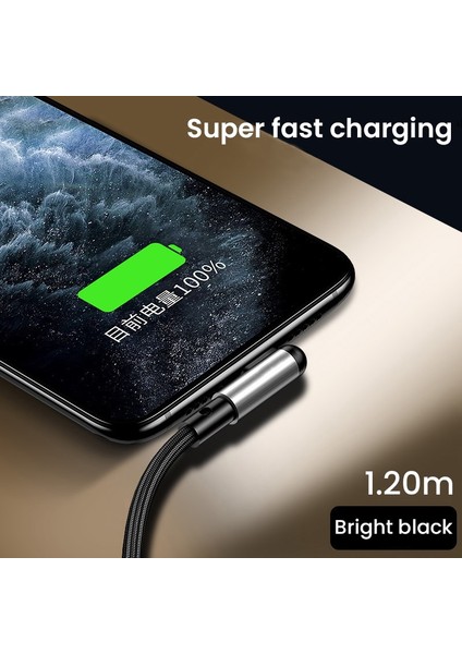 1.2 M Naylon USB Veri Kablosu USB A'dan 8 Pin'e Kablo iPhone Şarj Cihazı 90 Derece 3A Hızlı Şarj Kablosu iPhone 14 13 12 11 Pro Max (Yurt Dışından)