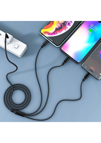 Anseıp Naylon USB C Tipi Kablo 3'ü 1 Arada Pd Hızlı Şarj Kablosu 3A Hızlı Şarj USB Kablosu iPhone 11 12 Pro Xiaomi Redmi 10 Huawei (Yurt Dışından)