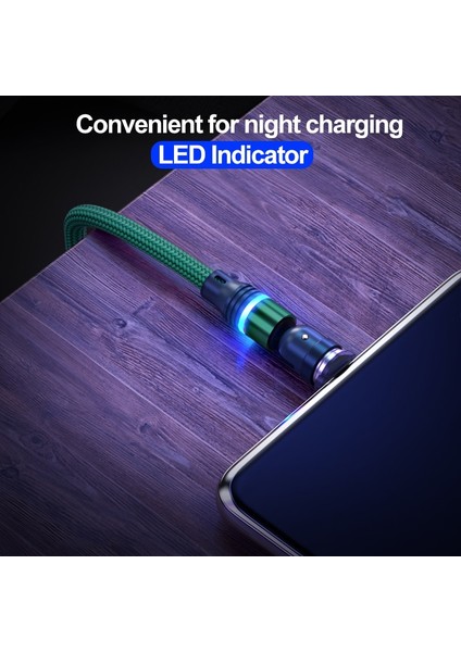 540 Derece Dönen Manyetik 3A Mikro USB C Tipi Telefon Hızlı Şarj Kablosu iPhone Samsung Xiaomi Için Şarj Kablosu Kablosu Veri Teli (Yurt Dışından)
