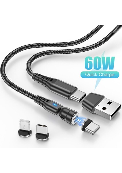 In 1 60W Pd Hızlı Şarj Kablosu USB C Tip C Mikro Manyetik Veri Kabloları Samsung S21 Xiaomi iPhone 13 Için Şarj Kablosu (Yurt Dışından)