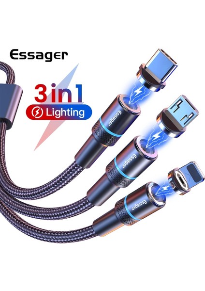 In 1 Manyetik USB Kablosu iPhone iPad Samsung Huawei Tablet Şarj Aleti Kablosu Mıknatıs Mikro USB Tipo C Hızlı Şarj Cabo 1 M 2 M (Yurt Dışından)