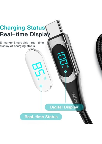 Essager LED Tip C - Tip C Kablo 100 W Pd Qc3.0 Hızlı Şarj Şarj Cihazı USB C - USB C Ekran Kablosu Macbook Xiaomi Samsung Için (Yurt Dışından)