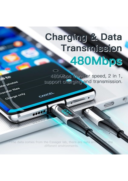 Essager LED Tip C - Tip C Kablo 100 W Pd Qc3.0 Hızlı Şarj Şarj Cihazı USB C - USB C Ekran Kablosu Macbook Xiaomi Samsung Için (Yurt Dışından)