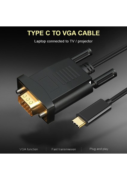 MacBook 12 Inç Dizüstü Bilgisayar 1.8m Için C Tipi VGA Dönüştürücü Kablosu (Yurt Dışından)