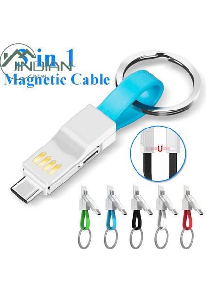 iPhone Android Için 3'ü 1 Arada Manyetik Anahtarlık Mikro USB Type-C Veri Şarj Kablosu (Yurt Dışından)