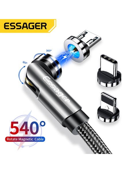Essager 540 Döndür Manyetik Kablo Mikro USB Tip C Kablo IPHONE14 Android Hızlı Şarj Mıknatıs Şarj Cihazı Telefon Kablosu Tel Kablosu (Yurt Dışından)
