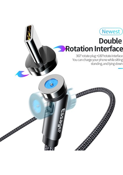 Essager 540 Döndür Manyetik Kablo Mikro USB Tip C Kablo IPHONE14 Android Hızlı Şarj Mıknatıs Şarj Cihazı Telefon Kablosu Tel Kablosu (Yurt Dışından)