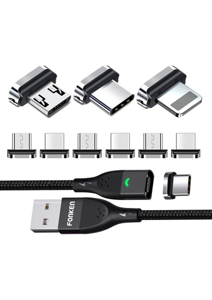 Manyetik Kablo Adaptörü Anmone Fonken 4-Pin Manyetik Şarj Aleti Kablosu Ipuçları Mıknatıs Konektörü iPhone Mikro USB Tip C Kablo (Yurt Dışından)