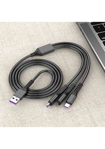 Gu 66W 5A 3 In 1 USB Kablosu Süper Hızlı Şarj Veri Kablosu Android Iphone Tip-C Cihazlarla Uyumlu (Yurt Dışından)