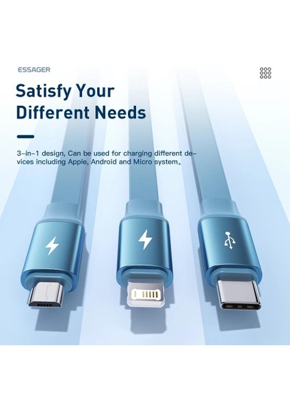 Essager 6A 66W 3 In 1 USB Kablosu iPhone Için Hızlı Şarj Mikro USB Tip C Xiaomi Samsung Poco Için Hızlı Şarj Geri Çekilebilir Kablo (Yurt Dışından)