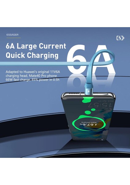 Essager 6A 66W 3 In 1 USB Kablosu iPhone Için Hızlı Şarj Mikro USB Tip C Xiaomi Samsung Poco Için Hızlı Şarj Geri Çekilebilir Kablo (Yurt Dışından)