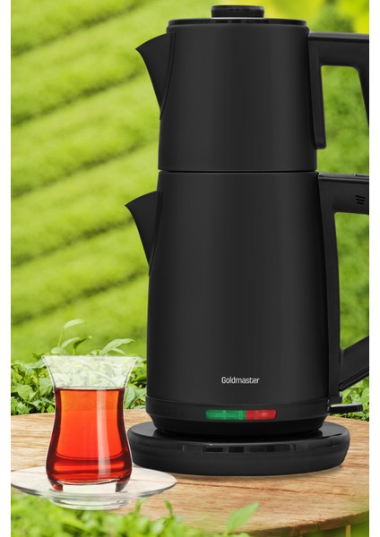Akasya Siyah Xl 2200 Watt Patentli Damlatmayan Tasarımı Paslanmaz Çelik Çay Makinesi ve Su Isıtıcısı
