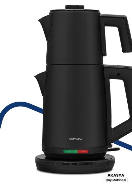 Akasya Siyah Xl 2200 Watt Patentli Damlatmayan Tasarımı Paslanmaz Çelik Çay Makinesi ve Su Isıtıcısı